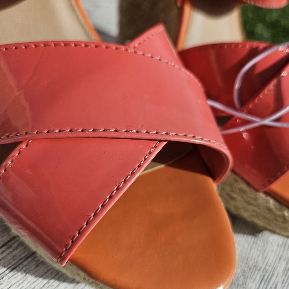 Xhilaration Coral Orange Open Peep Toe Sandals Strapped Wedge Heel Size 10 - Picture 14 of 16